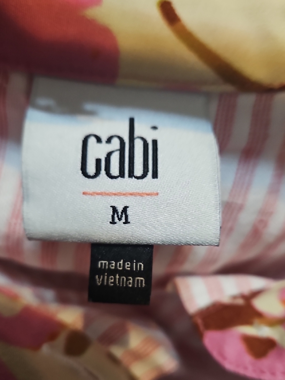 Cabi Striped Pink Linen Blend Button-Front Floral Top - Picture 6 of 7